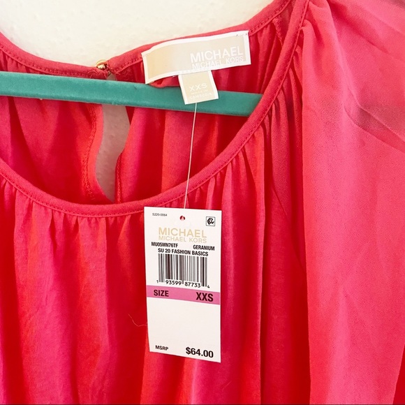 Michael Kors Pink Oversized Flowy Short Sleeve Top Blouse Round Neck XXS NEW - Picture 6 of 6